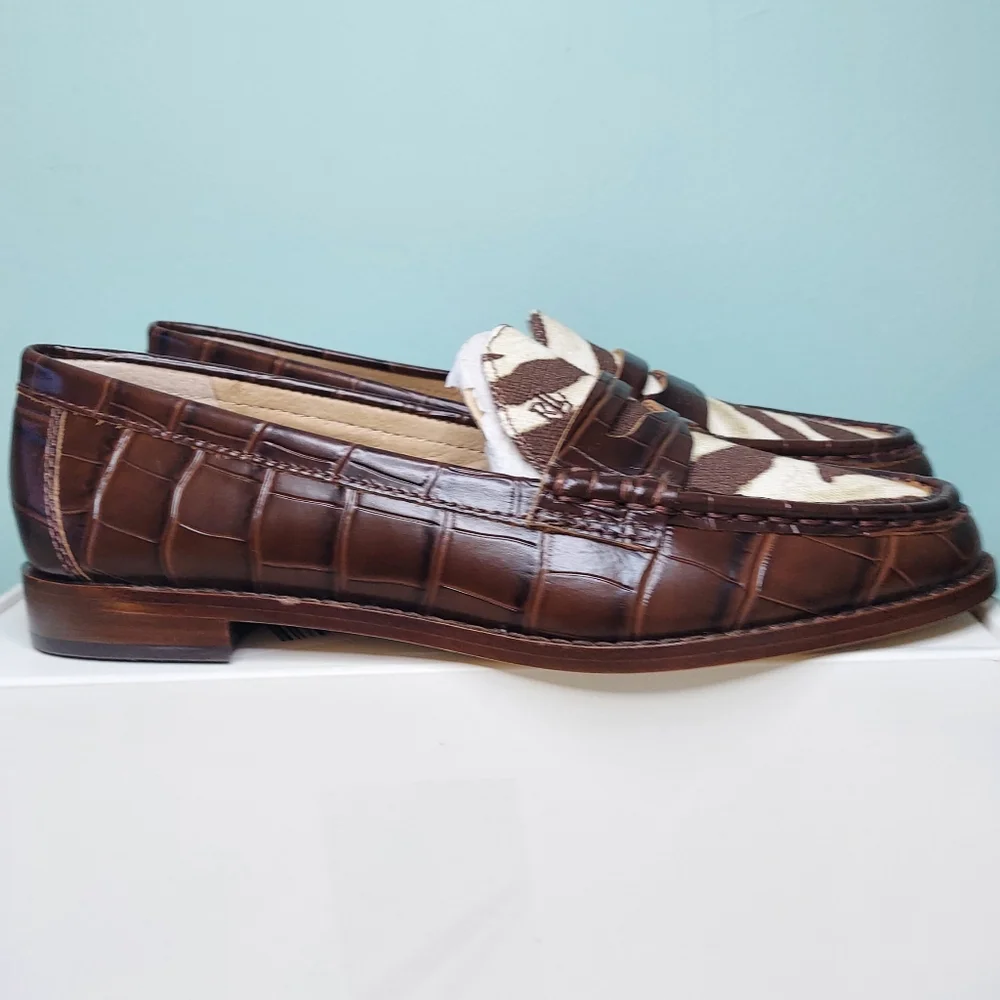 Lauren Ralph Lauren Wynnie Zebra Brown Animal Print Loafers Size 6B NWT Preppy